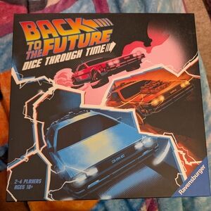 Ravensburger Back to the Future Dice Game Box with Blue, Pink, Orange Accents